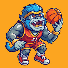 cartoon basketball sport vector illustration of kid gorilla
