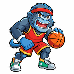 Obraz premium cartoon basketball sport vector illustration of kid gorilla