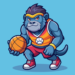 Obraz premium cartoon basketball sport vector illustration of kid gorilla
