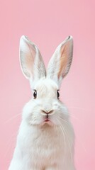 Fototapeta premium White Rabbit with Pink Background