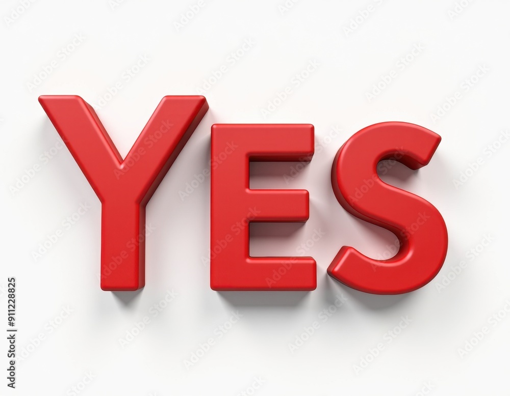 Poster bold red yes text on a white background in 3d rendering.