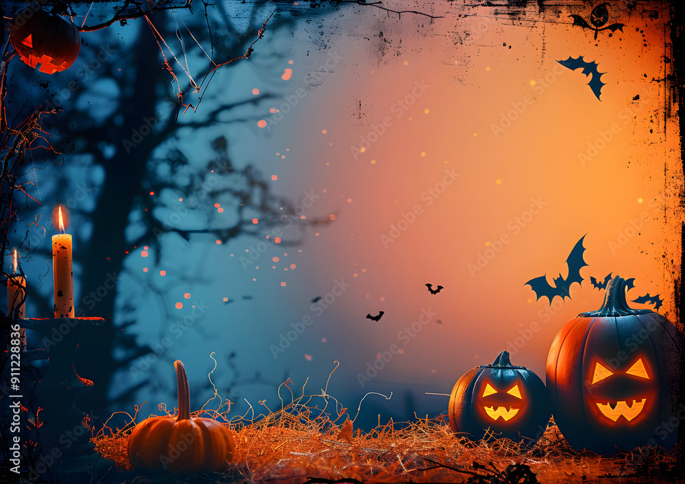 Canvas Prints halloween element with border and background template