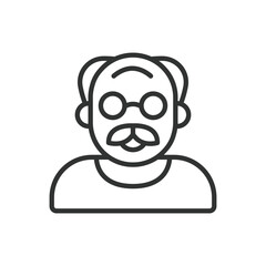 Fototapeta premium Old man, in line design. Old, man, elderly, senior, grandpa, aged, retired on white background vector. Old man editable stroke icon.