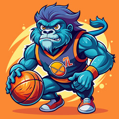 Fototapeta premium cartoon basketball sport vector illustration of kid gorilla