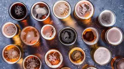 Golden and brown beer in glasses, refreshing summer drink, perfect for a party. 
