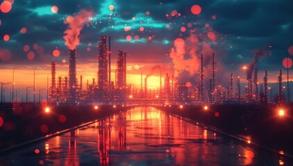 Obraz premium A futuristic oil and gas industry with digital twin technology in the background