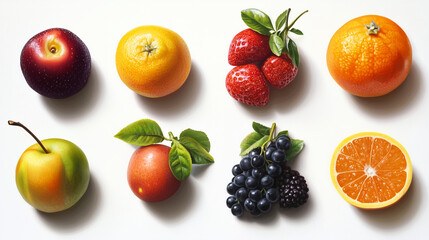 set of fruits on white background