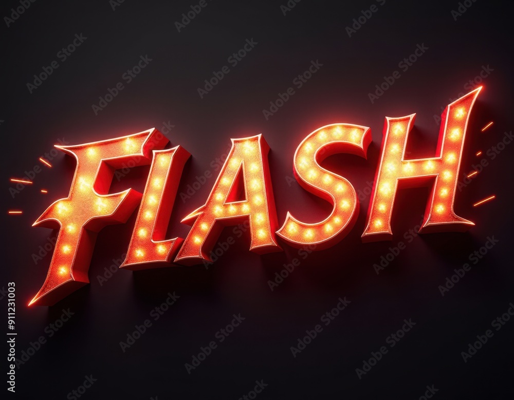 Poster neon-lit 3d text displaying the word 'flash' against a dark background.