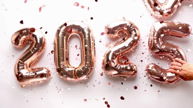 Happy new year 2025 balloons with confetti