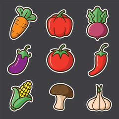 set of vegetables good for sticker, pattern design, badge, element design, etc