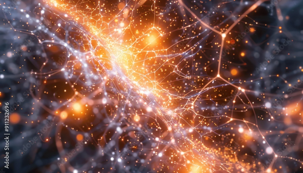 Poster intricate network of neurons with glowing connections in a scientific visualization