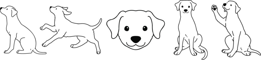 Simple and adorable Rhodesian Ridgeback illustrations set outlines only