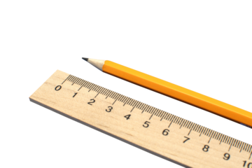 Pencil and wooden measuring ruler isolated