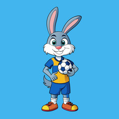 Obraz premium cartoon animal illustration of bunny rabbit soccer football