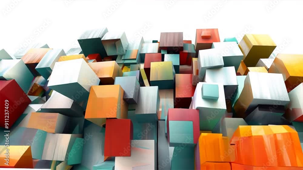 Poster cubes arranged in a random pattern, adding visual interest and depth
