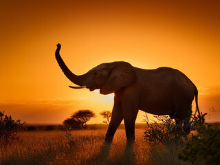 Fototapeta premium elephants in the savannah in the light of sunset
