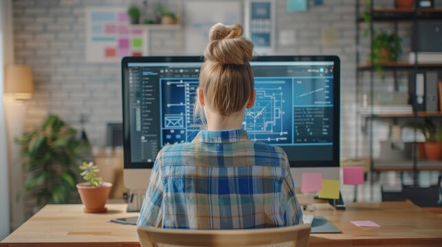The woman at work desk
