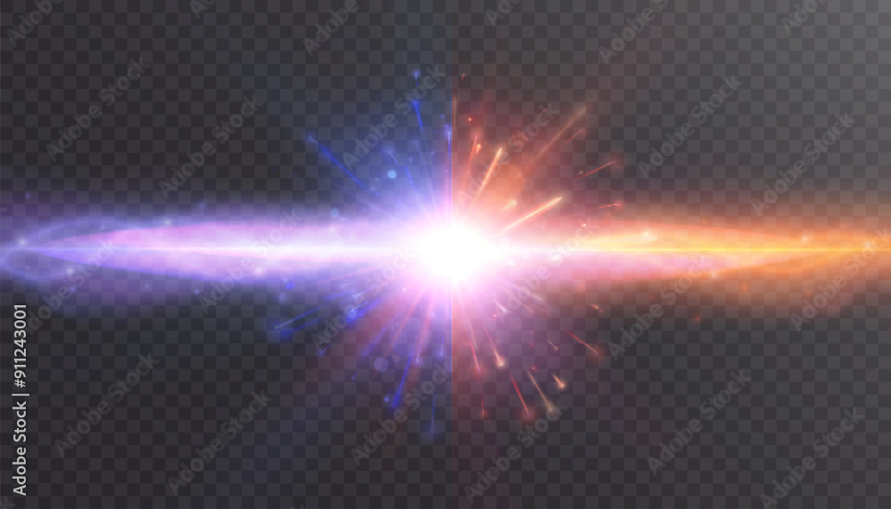Aufkleber Light energy explosion effect when colliding with lightning and flashes. Light background. Vector