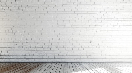 Fototapeta premium Alter weißer Backsteinmauerhintergrund mit Holzboden