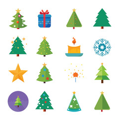 Cute color Christmas flat icons set. Festive Elements