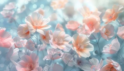 Delicate Pink and White Flowers Blooming Against a Soft Blue Backdrop in Nature's Garden