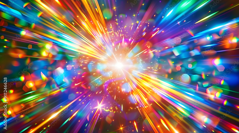 Poster vibrant abstract background featuring a holographic rainbow flare with blurred rainbow light refract