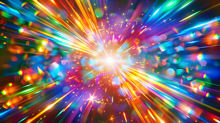 Naklejka premium Vibrant abstract background featuring a holographic rainbow flare with blurred rainbow light refraction texture overlay effect, creating a mesmerizing and futuristic visual experience.