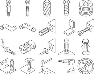 assembly instruction furniture icons set vector. manual diy, home repair tools construction, house assemble screw assembly instruction furniture black contour illustrations