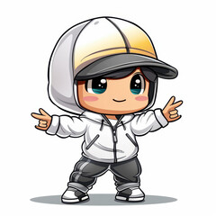 Create a vibrant character design of a streetwearclad racing driver mascot, showcasing an energetic upper body shot.