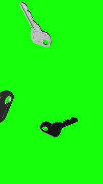 Silver keys rain falling green screen vertical animation 3d chroma key	