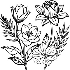 Fototapeta premium Hand-drawn botanical set silhouettes of flowers