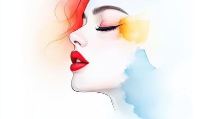 Fototapeta premium A captivating grunge watercolor portrait, blending beauty and modern textures for a striking wall decoration.