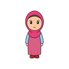 Cute Little Girl with Beautiful Hijab Cartoon Vector Illustration.