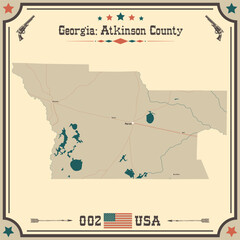 Large and accurate map of Atkinson County, Georgia, USA with vintage colors.