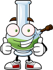 Marijuana Bong Cartoon Character Giving The Thumbs Up. Vector Hand Drawn Illustration Isolated On Transparent Background