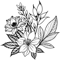 Hand-drawn botanical set silhouettes of flowers