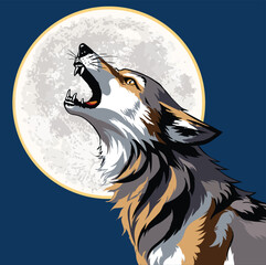 The wolf howling at the moon.  Howling Wolf Vector