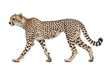 A majestic cheetah gracefully walking, showcasing its stunning spotted coat and elegant form, embodying speed and agility in nature.