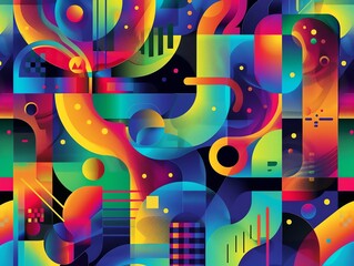 Fototapeta premium Abstract Geometric Pattern with Vibrant Colors and Geometric Shapes Seamless Design for Digital and Print