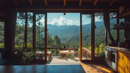Fototapeta premium beautiful mountain view from inside the house