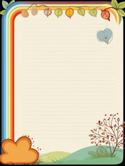 Obraz premium Blank paper with a colorful rainbow border and nature elements.
