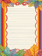 Obraz premium Colorful Autumn Leaves Border with Lined Paper.