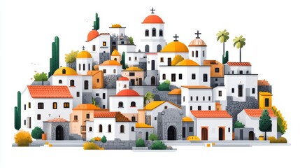 Vibrant Mediterranean Village Illustration