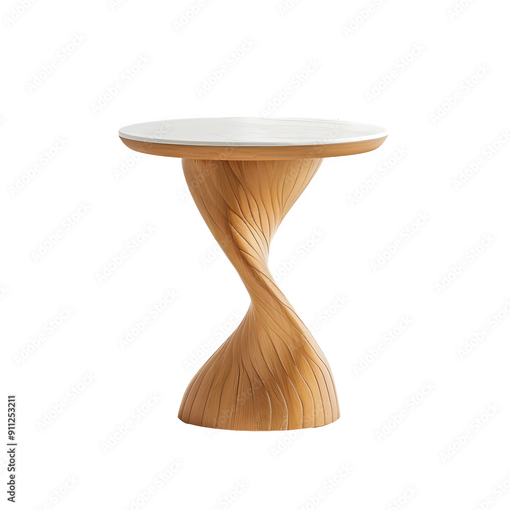 Poster 3d rendering of a chic wooden pedestal table on a checkered transparent background