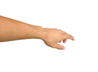 Male hand reaching for something on business concept Isolated on a white background.