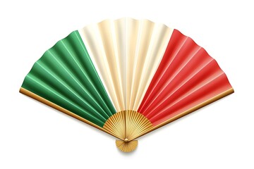 colorful handheld Iran flag fan isolated on white background.
