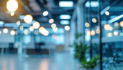 Modern Office Interior With Blurry Lighting Effects and Indoor Plants During Daytime