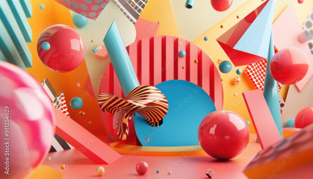 Poster vibrant abstract composition with colorful shapes in playful setting at daytime