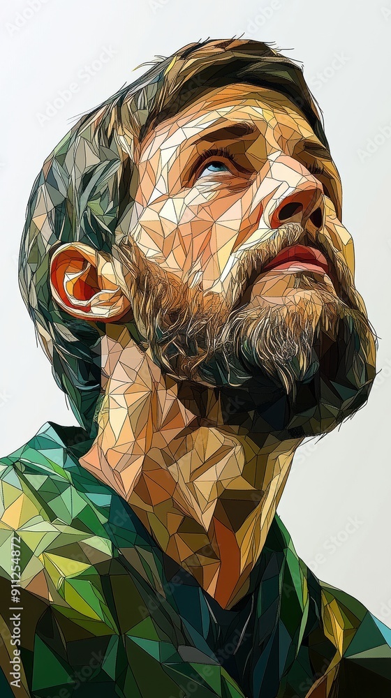 Sticker Abstract Portrait of a Pensive Man in Geometric Style