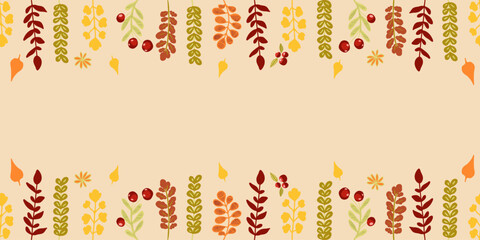 Autumn decorative vector border. Fall design, vintage style.